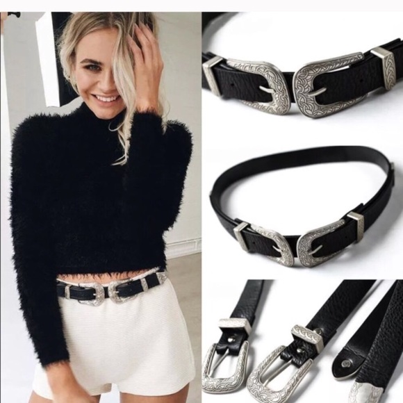 Fashion Vintage Metal Leather Double Waist Belt - Picture 2 of 8